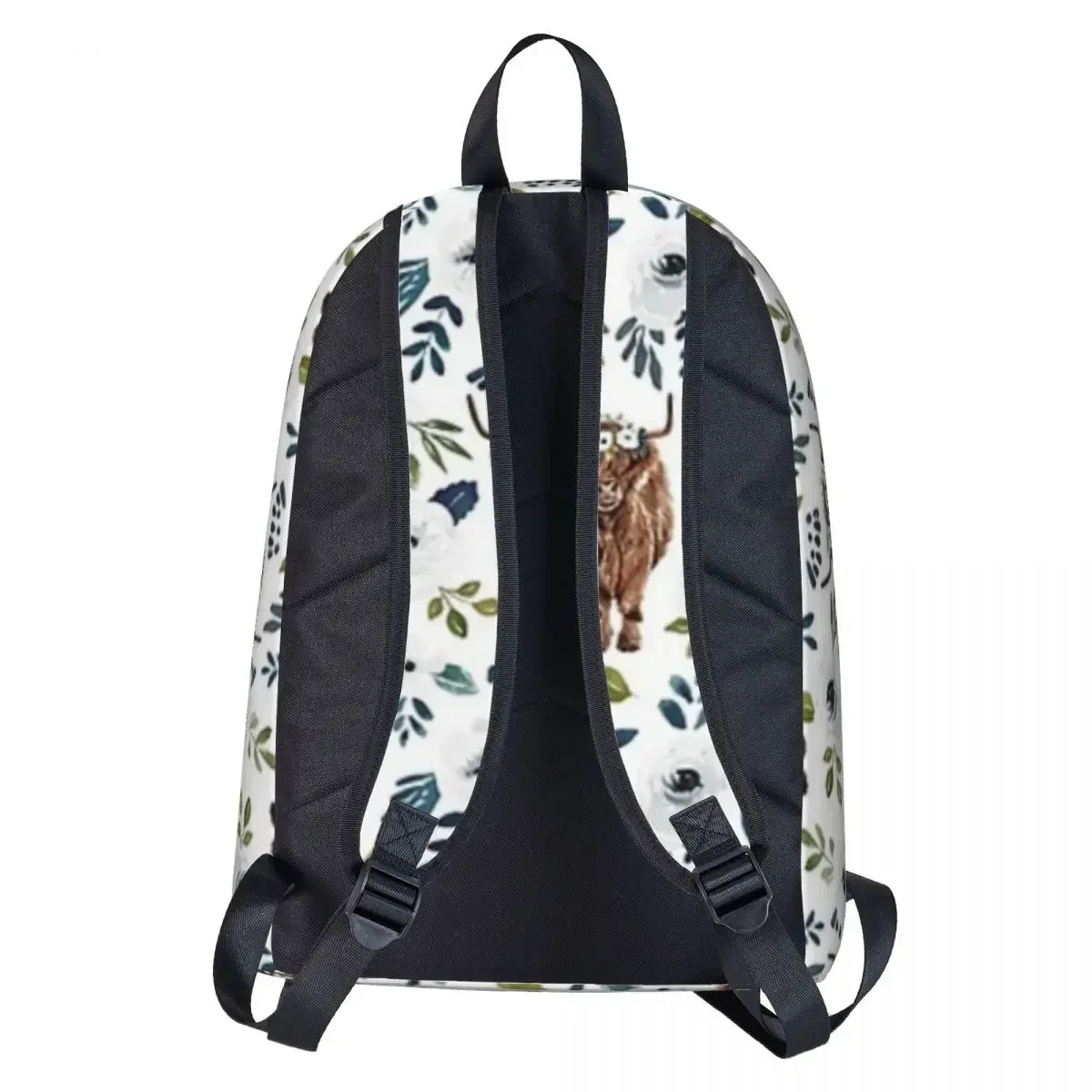 Highland Cow-mochila de decoración de granja para niños, Bolsa Escolar para ordenador portátil, mochila de viaje, Floral, corona Floral, pintura de vaca