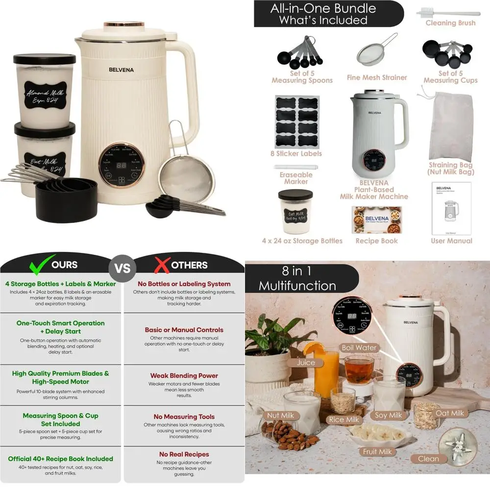 

Многофункциональный аппарат для приготовления растительного молока из нержавеющей стали 8-в-1 с 4 бутылками, этикетками и мерными инструментами, емкость 32 унции