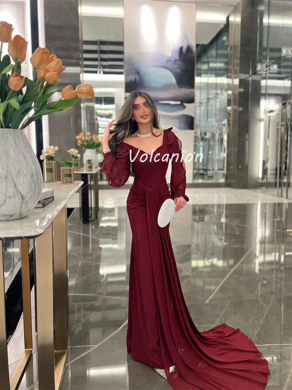 カスタマイズされたサイズが利用可能高品質シフォンドレープシャーリングストレート V ネックロングドレスオーダーメイドオケージョンドレスモダンなスタイル