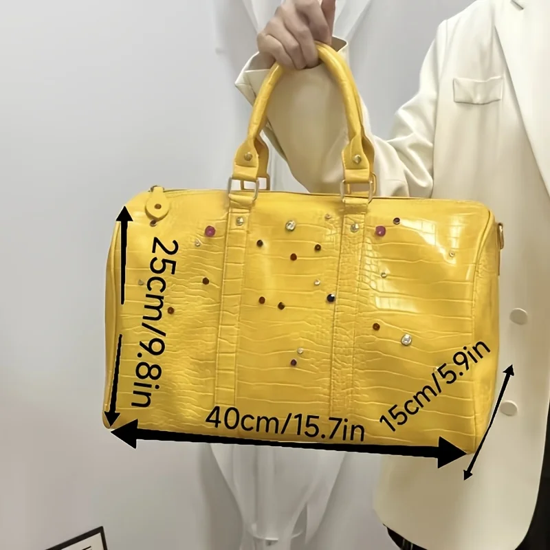 Casual Handbags Travel Bags Large-capacity Unisex Single-shoulder Luggage Yellow Crocodile Colorful Diamonds Gemstones Crossbody