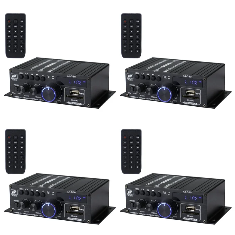 

GROCE-4X Ak380 800W 12V Power Amplifier Bluetooth Stereo Home Car BASS Audio Amp Music Player Car Speaker Class D FM USB/SD