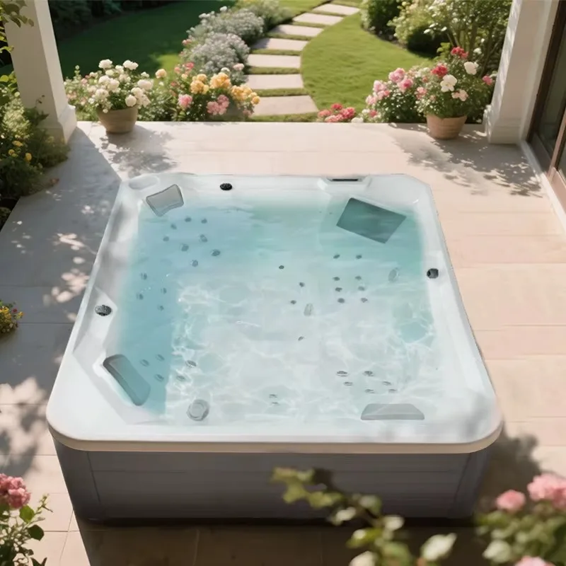 Customized 2‑5 Person European Style Freestanding Acrylic Outdoor Hot Tub Spa with Massage Function and Protective Cover