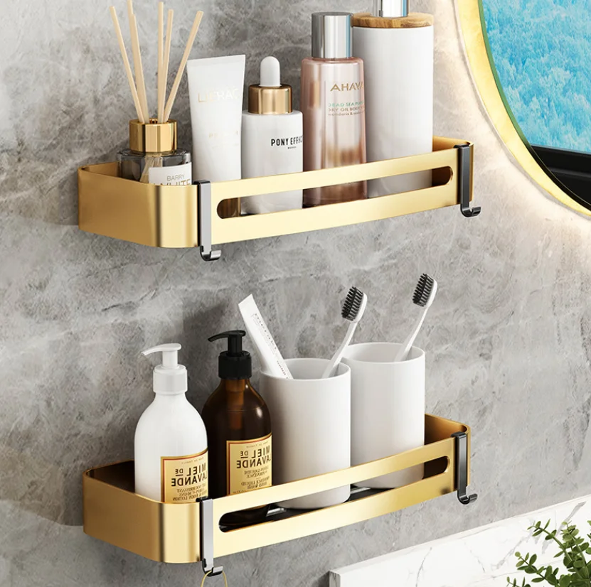 Luxury gold Bathroom shelf  toilet bath triangle wall mounted storage corner rack shampoo gel holder