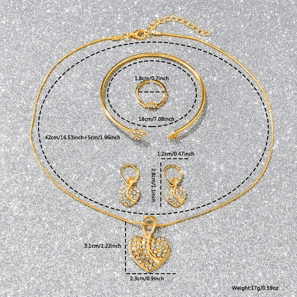 Women's Quartz Watch Gold Luxury Women Ring Necklace Earring Rhinestone Fashion Wristwatch Casual Ladies Watches Jewelry Set - view 6