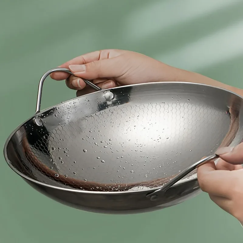 Thickened Stainless Steel Honeycomb Pot Non-stick with Two Ears Handle Scratch-resistant Cooking Pasta Steak Porridge Ramen Pan - Image 3