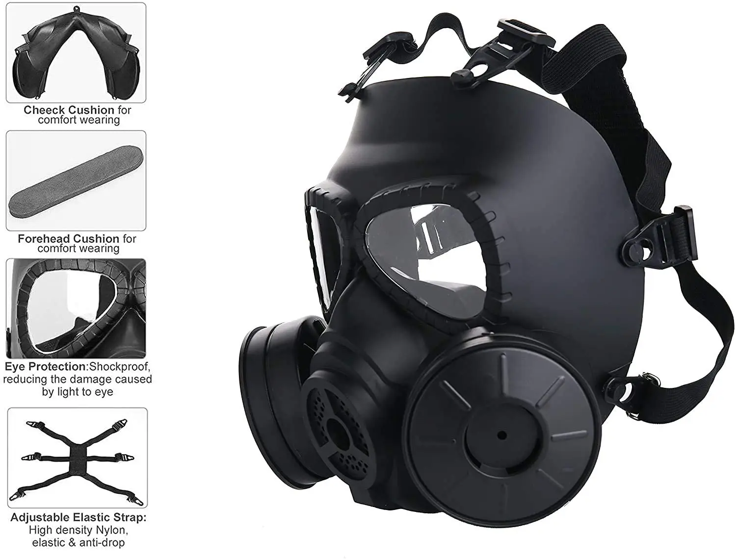 Máscara facial táctica M04 para Airsoft BB Gun CS, disfraz de Cosplay, Máscara protectora de Gas de cara completa, correa ajustable de calavera