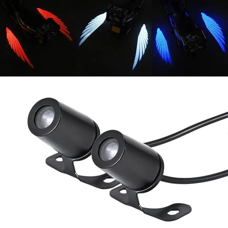 Motorcycle Projector Light Angel Wings Welcome Chassis Projection Lamp Modified Decorative Ambient Laser Lighting Accessories