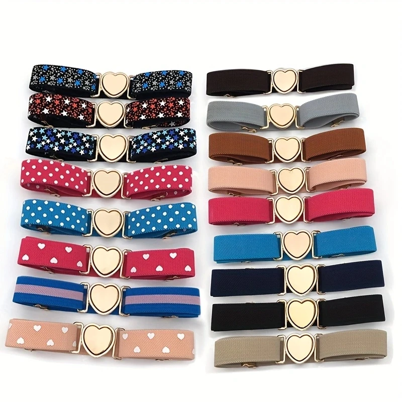 Heart Buckle Elastic Belt Candy Color No Buckle Stretch Belt Adjustable Invisible Belts For Girls