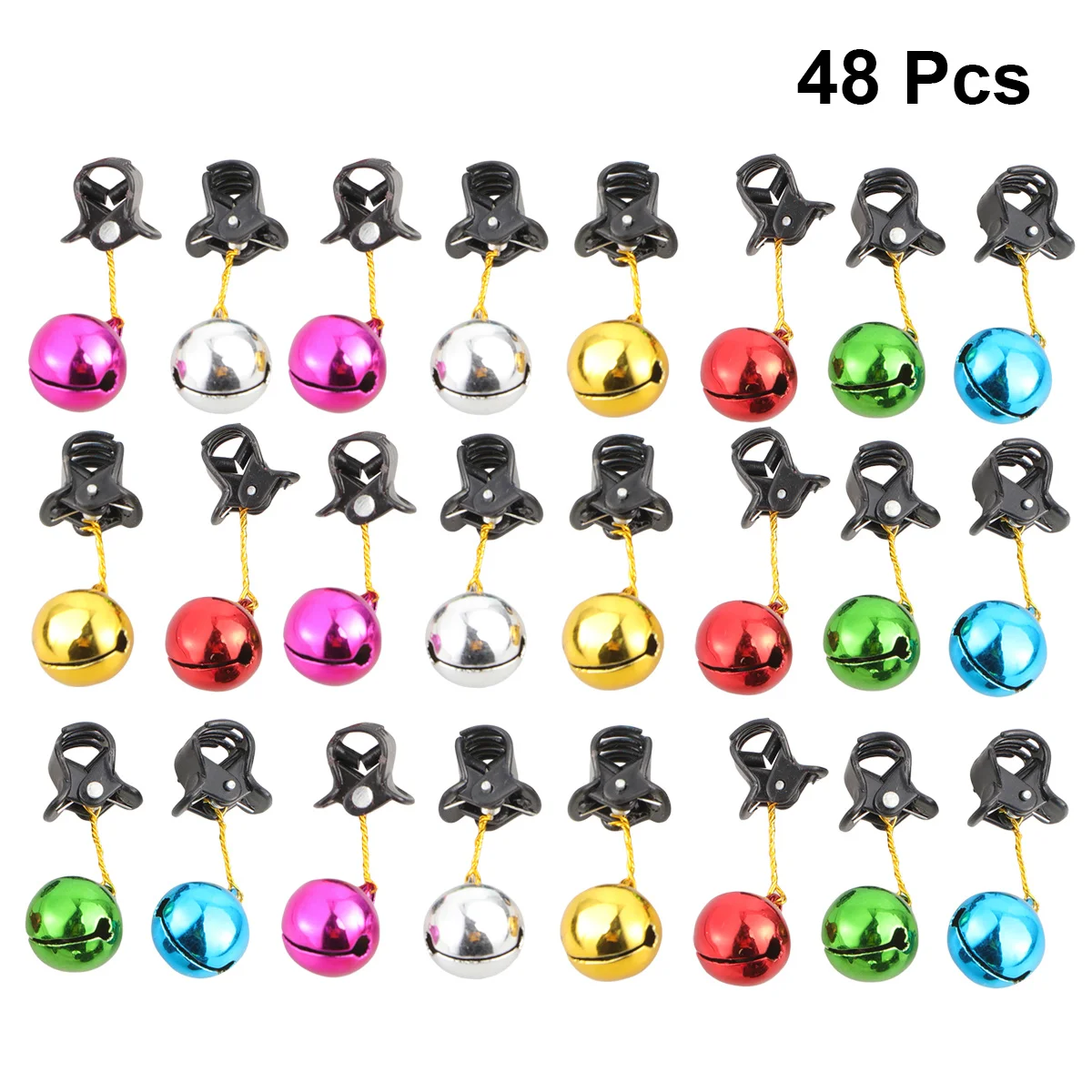 48 pezzi di clip per campana per barba di Natale ornamenti leggeri impugnatura in plastica metallica decorazioni per feste di Babbo Natale palline per peli del viso