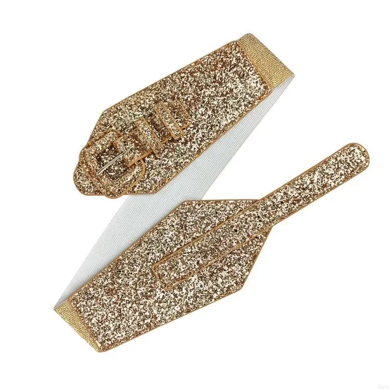 M6CD سلسلة الخصر واسعة المتضخم التألق أبازيم حزام بولي PU للنساء الحفلات الراقصة المرحلة والنوادي ملابس غير رسمية مجوهرات متقنة