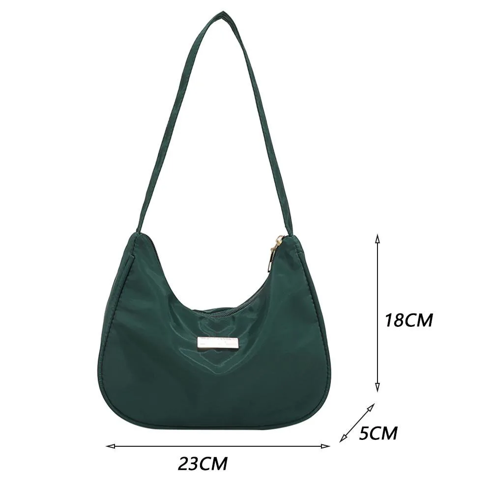 Women Nylon Solid Color Shoulder Bag Zipper Small Crescent Messenger Handbags Luxury Designer Handbag Retro Ladies Shoulder Bags