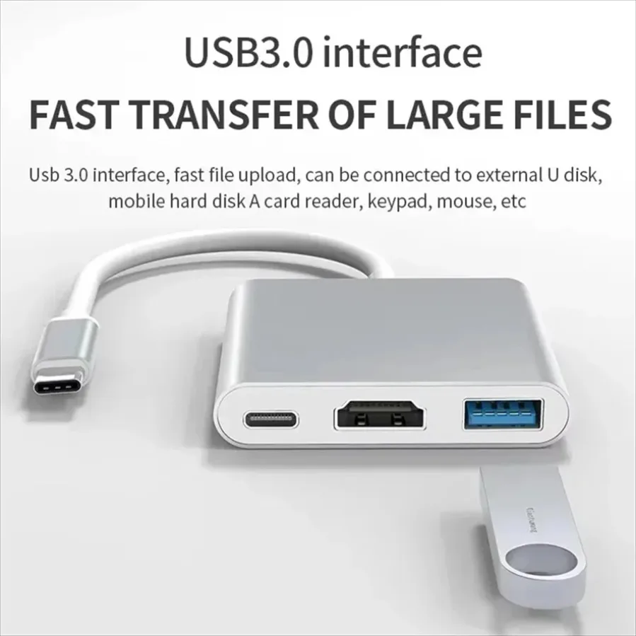 3-in-1 USB 3.0 Hub USB-C to HDMI-Compatible Adapter HD 4K/30Hz Multifunctional Type-C Charging Converter for MacBook Laptop iPad view 3