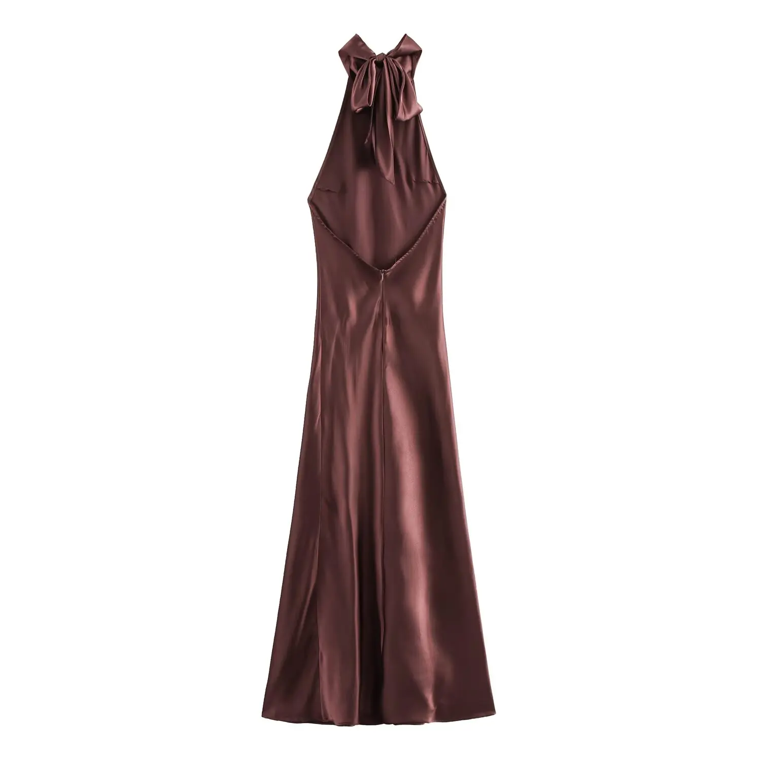 2025年新作 レディース服 欧米風ファッション ノースリーブ ホルターネック シルクサテン風 ハーフハイネックドレス