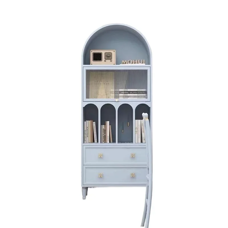 

American solid wood arched wine cabinet French retro side cabinet Nordic glass cabinet Simple modern double door bookcase