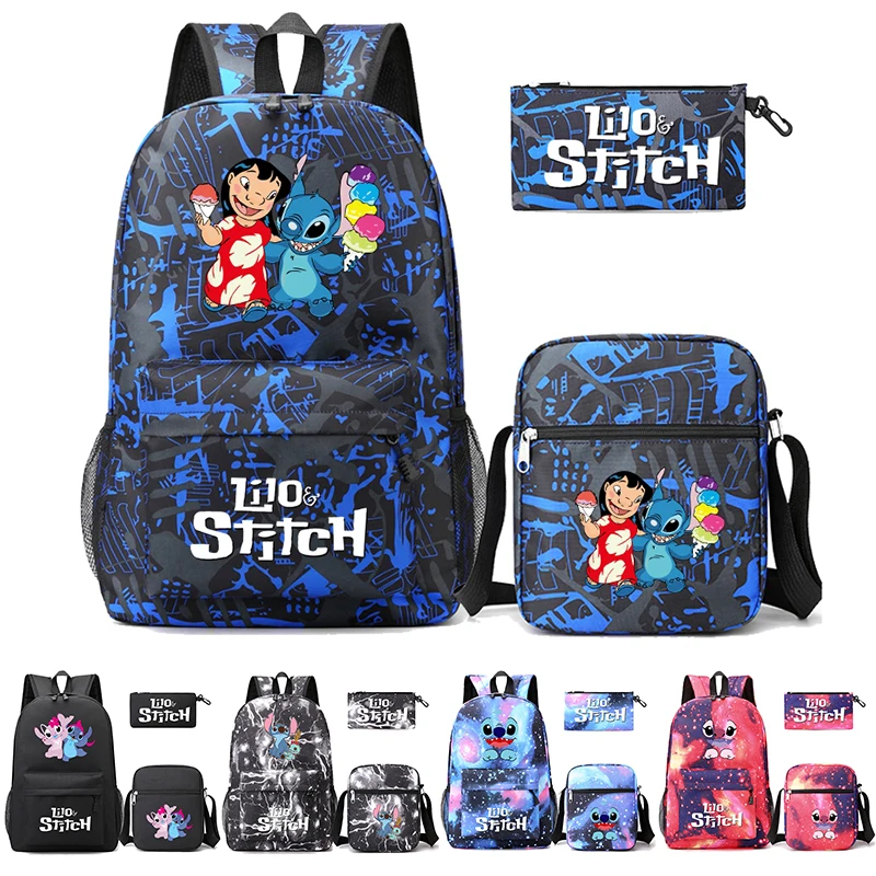 

3 шт./компл. рюкзак Disney Lilo Stitch, школьные сумки для девочек-подростков, рюкзаки для мальчиков и девочек, женский школьный рюкзак, холст, рюкзак Escolar