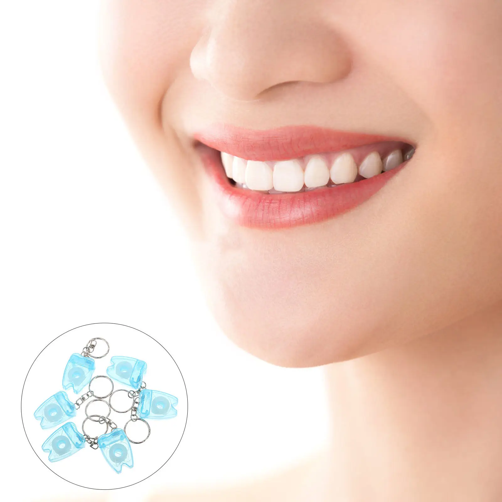 

Набор из 6 портативных брелоков-диспенсеров для зубной нити в форме зуба, мини-органайзер для зубной нити, дорожный набор для ухода за полостью рта, карманный размер