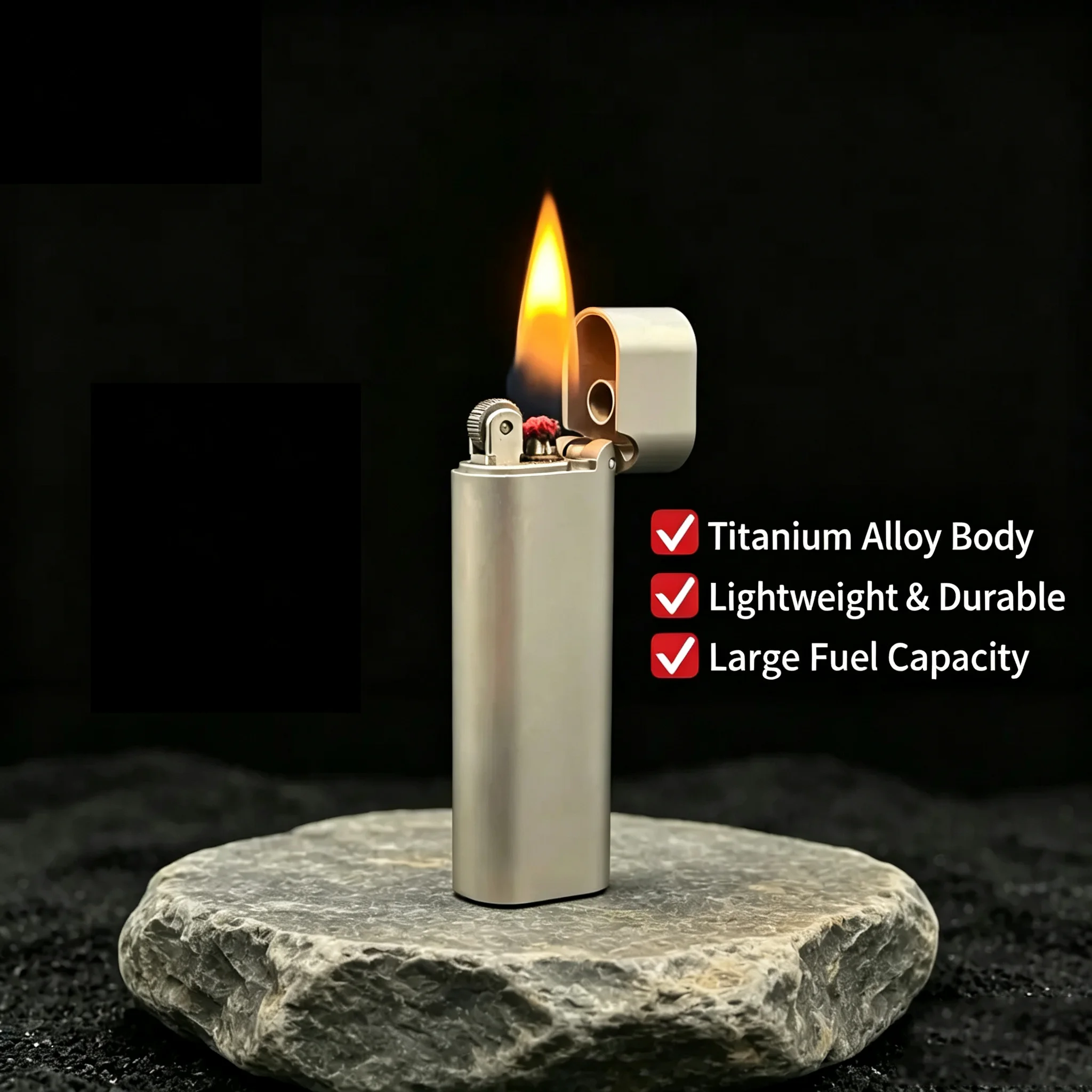 Full Titanium Kerosenes Lighter Slim Portable Flint Wheel Petrol Lighter Leakproof Large Oil Tank Men Smoking Collection Gift