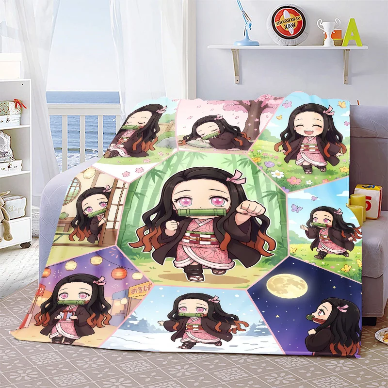 Nezuko Anime Flannel Blanket Soft Warm Cozy Throw Lightweight Blanket for Bed Sofa Home Decor -QJY