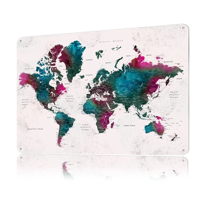 Detailed World Map Iskha Lightly 3D Poster Customized Vintage Metal Signs Wall Art Retro Tin Plaque for Gaming Decoration Room view 3