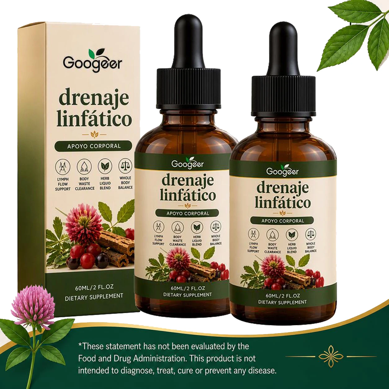 Natural Herbal Liquid Drops Serum Premium Lymph Support Lymphatic Drainage for Body Swelling Relief and Toxin Elimination