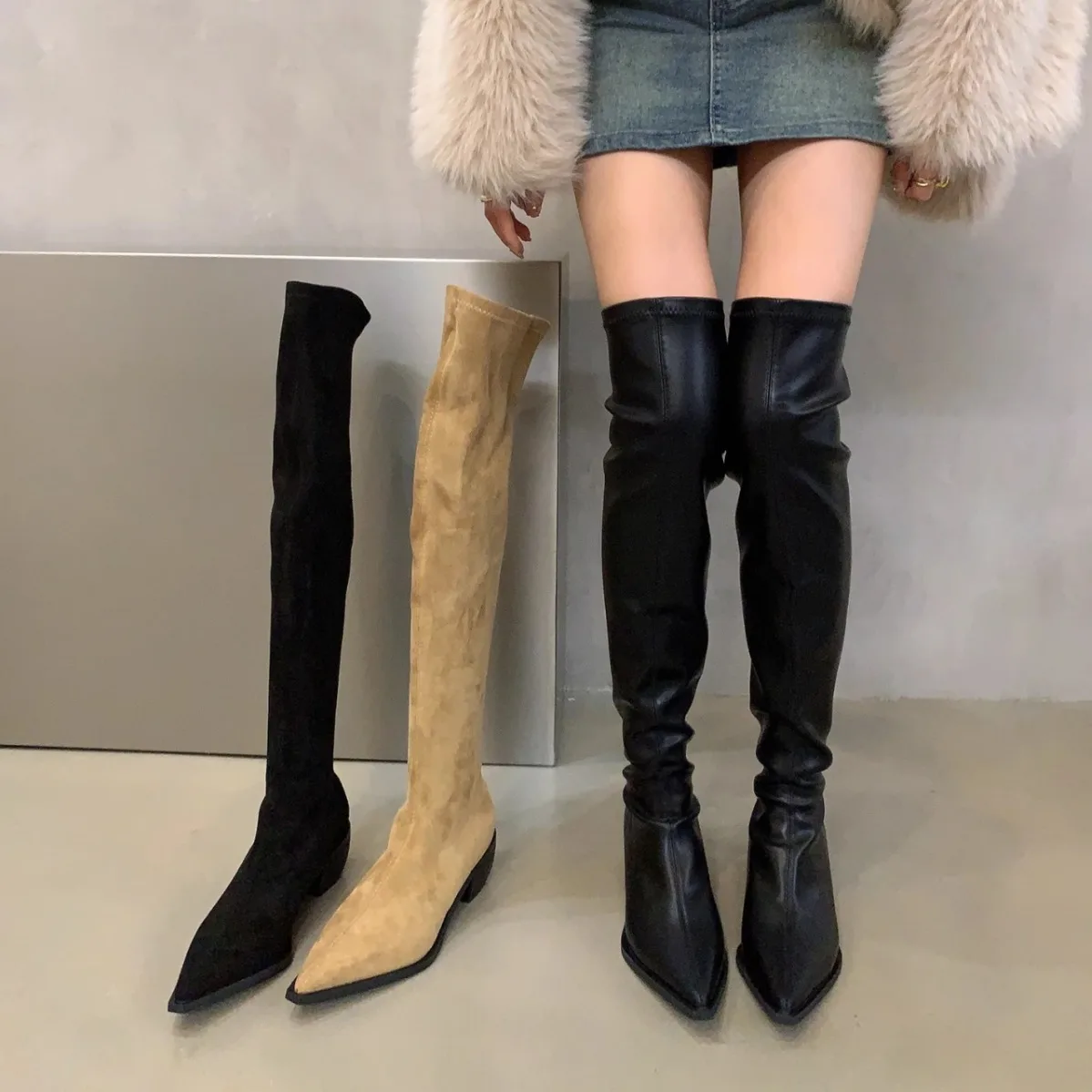 

New Korean version square heel thick soled pointed fashion boots for children's boots fashionable knight boots