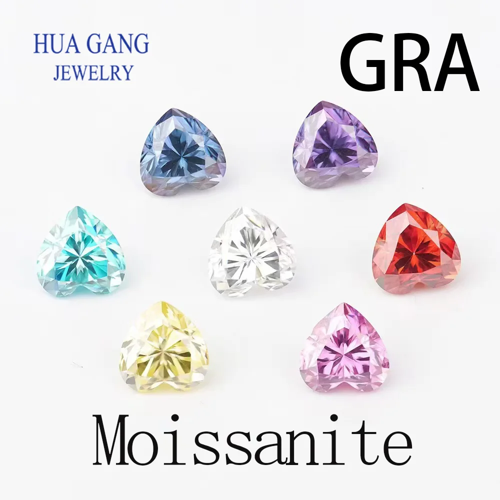 Moissanite Heart Shape white pink champagne Blue Loose Moissanite Stone Brilliant Cut VVS Grade Test Positive For Jewelry