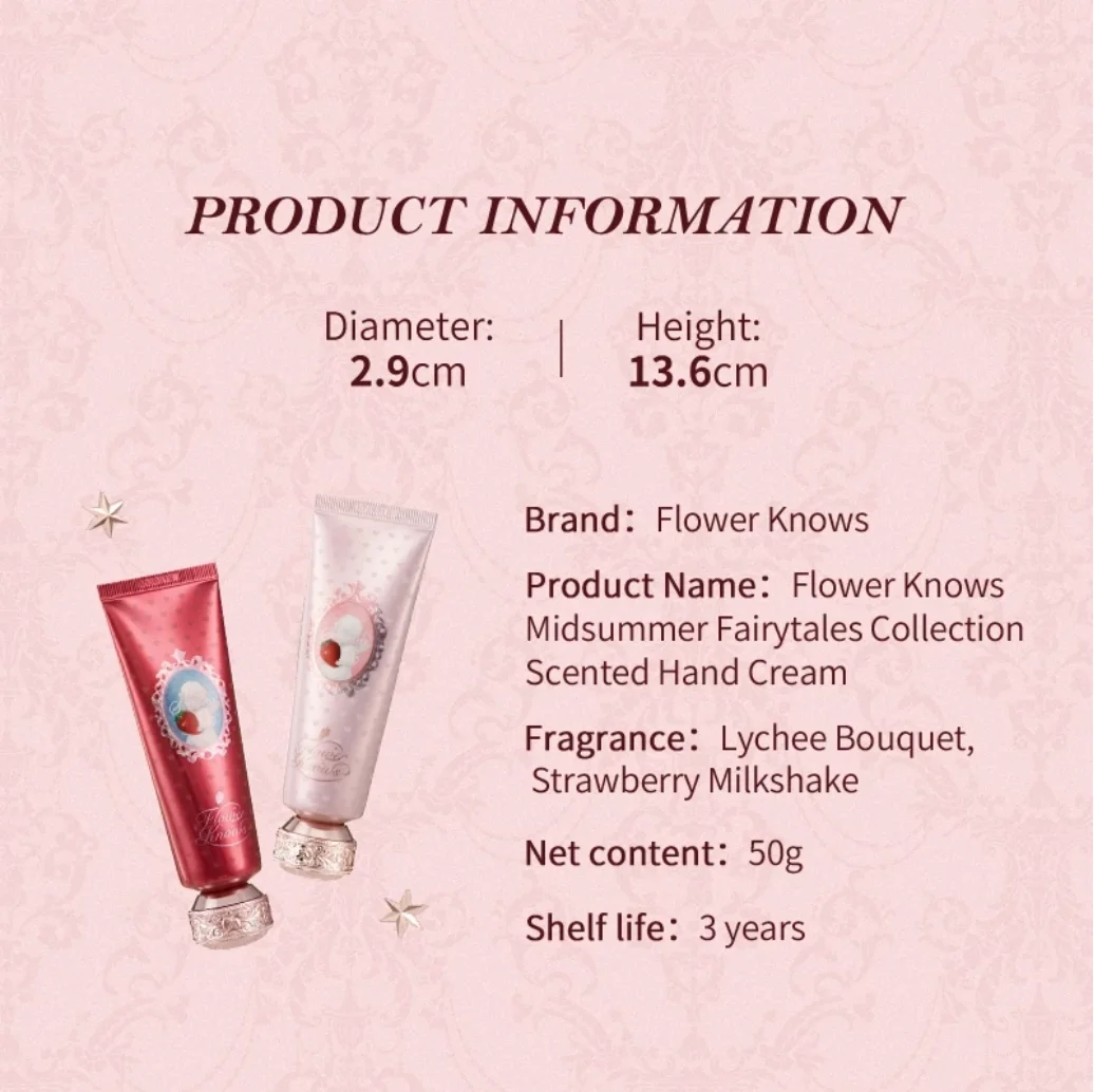 Flower Knows Strawberry Cupid Collection Scented Hand Cream Moisturizing Lychee Bouquet Strawberry Milkshake