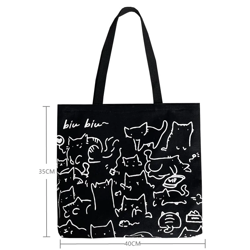 2022 Women Canvas Shoulder Bag Cartoon Printing Ladies Casual Handbag Tote Bag Large Capacity Cotton Reusable Shopping Beach Bag