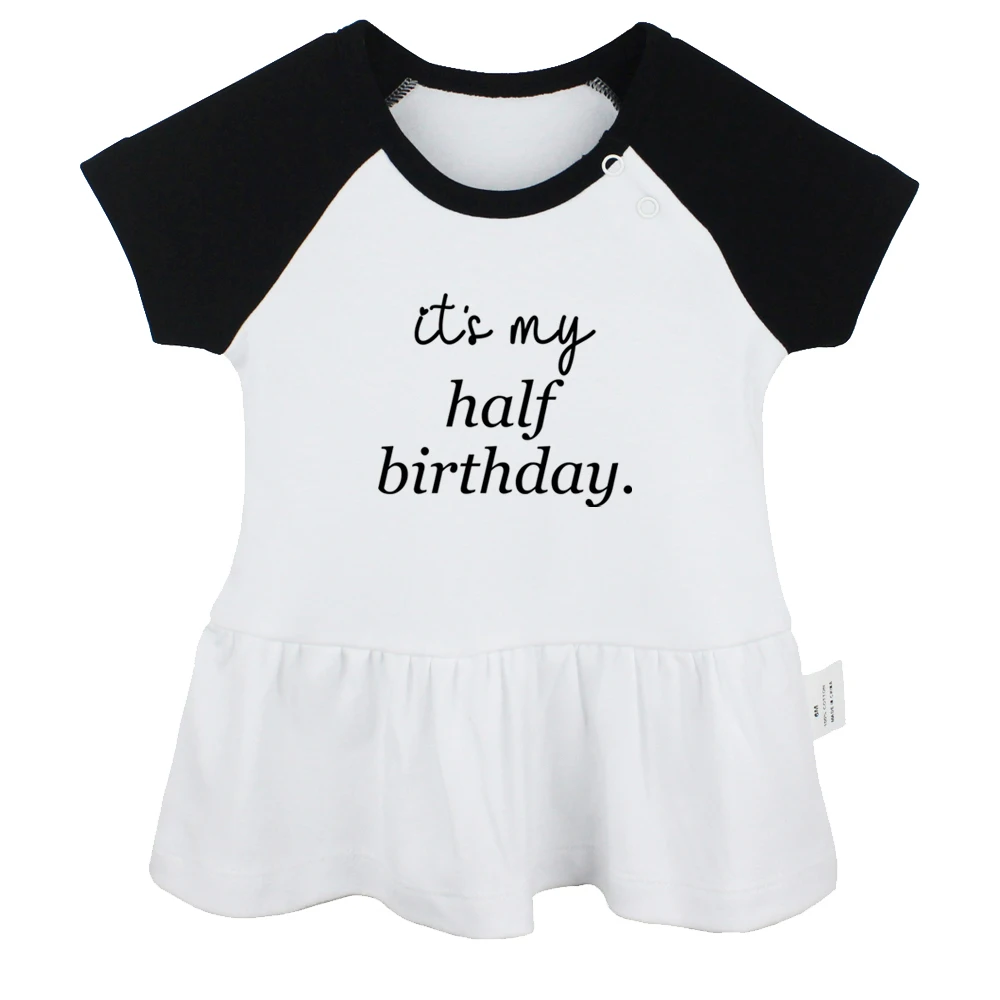 

iDzn Summer NEW It's My Half Birthday Baby Girls Cute Short Sleeve Dress Infant Funny Pleated Dress Soft Cotton Dresses Clothes