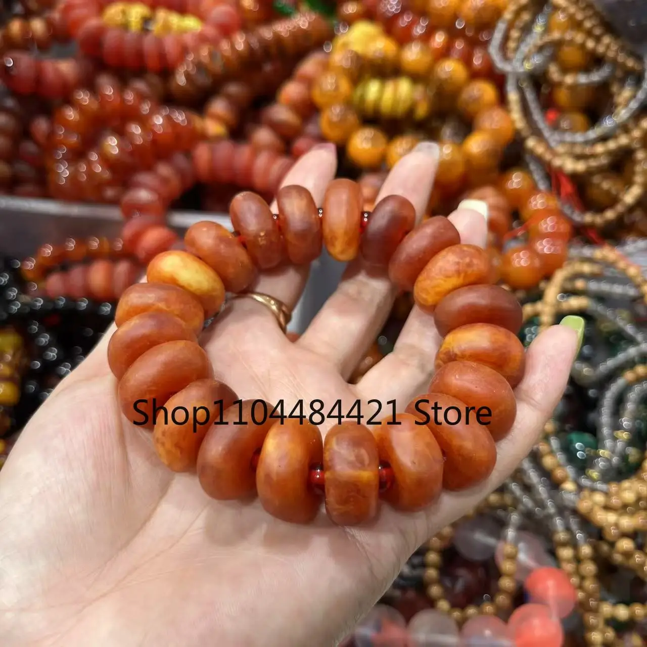 Amber Yellow Beeswax Old Honey Wax Amber Bracelet Round Barrel Bead Hand Row for Men Hand Bangle Suitable for 15-25cm