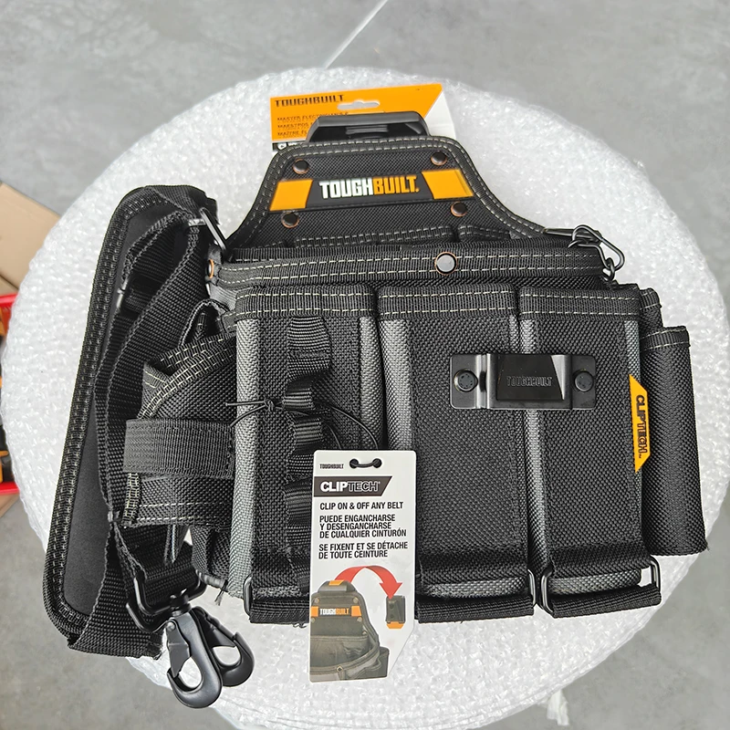 TOUGHBUILT TB-CT-104 ClipTech Electrician Tool Pouch Shoulder Strap Integrated Kickstand Durable Multi-Pocket Tool Bag