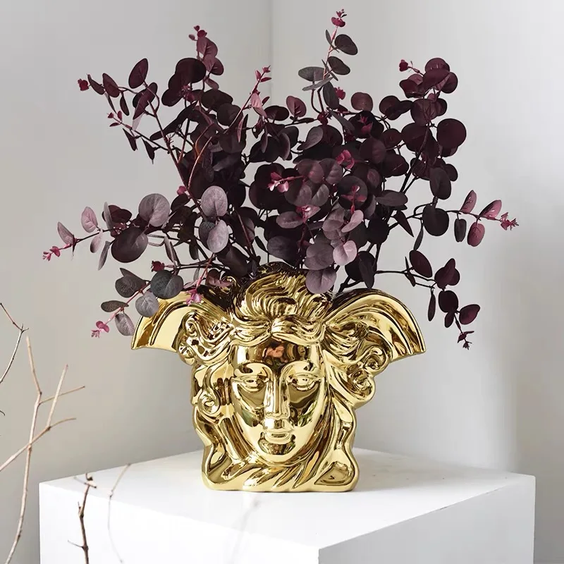 Luxury Electroplating Golden Ceramic Gold Vase Modern Dining Table Porch TV Ark Home Decoration Party Gift