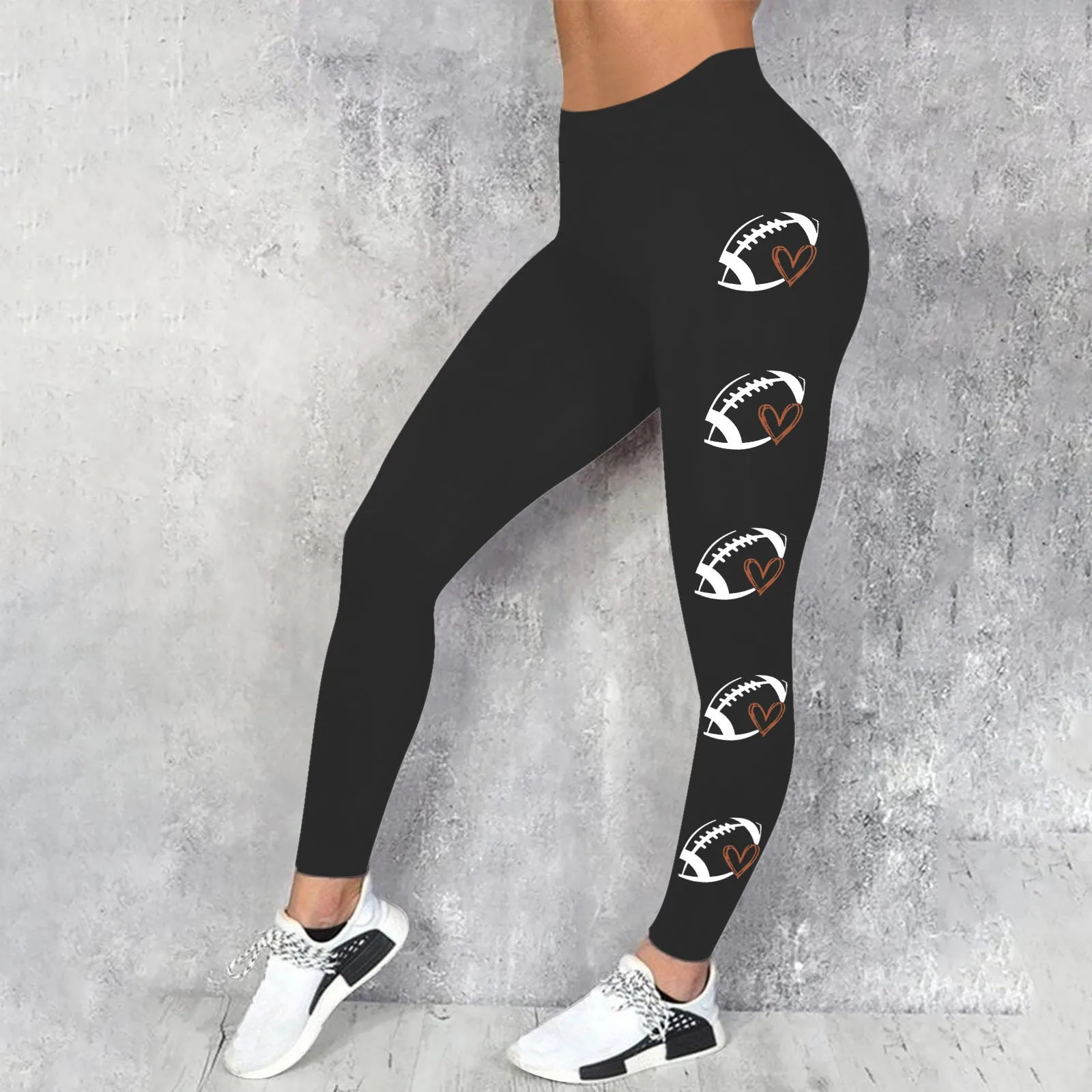 Women's Rugby Print Sports Yoga Leggings Seamless Push Up High Waist Casual Tight Stretchy Pants Jogger Running Slim Fit Tights