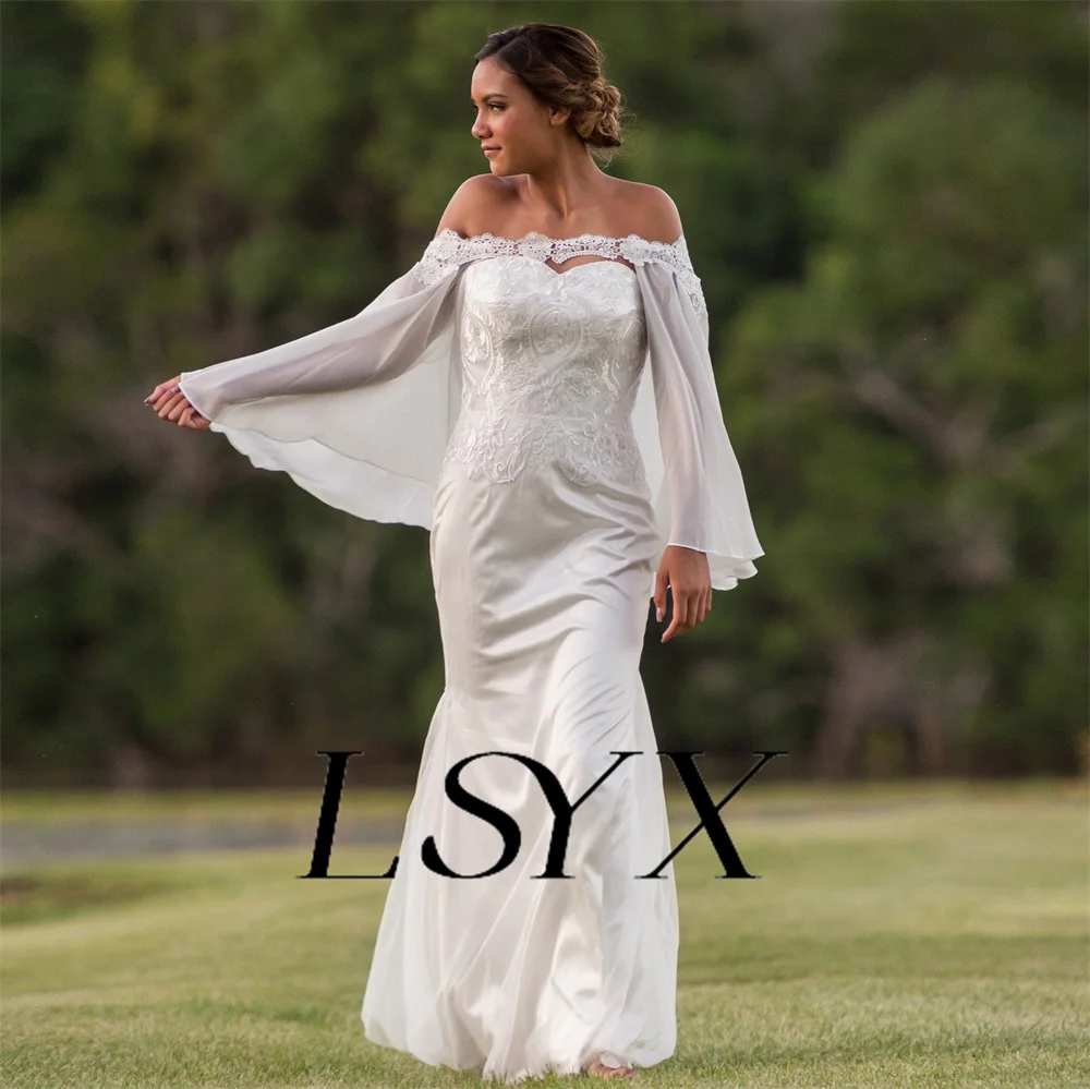 LSYX abito da sposa a sirena in Tulle con spalle scoperte in due pezzi elegante abito da sposa con lunghezza del pavimento sul retro aperto su misura