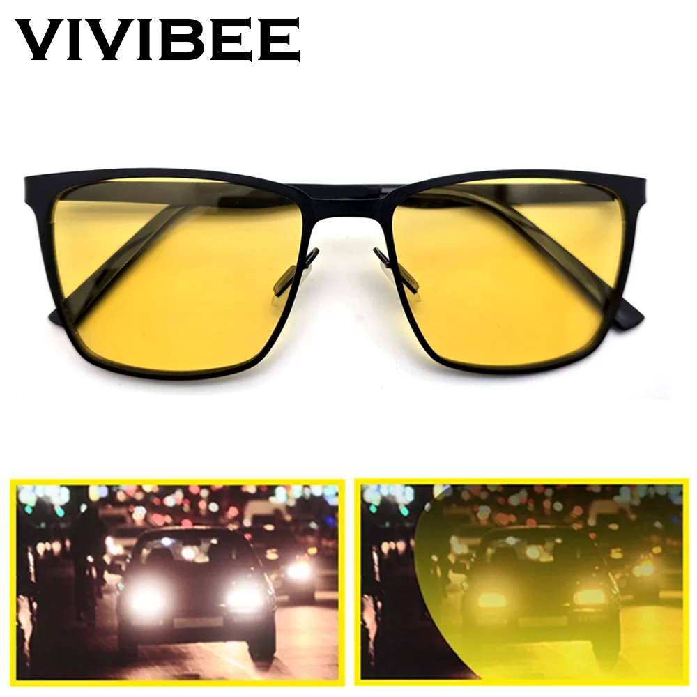 VIVIBEE Nachtsichtbrille, Metall, für Herren, quadratisch, polarisiert, für Autofahren, gelbe Gläser, UV400, Sonnenbrille, Damen, 2026 Angeln, Okulare