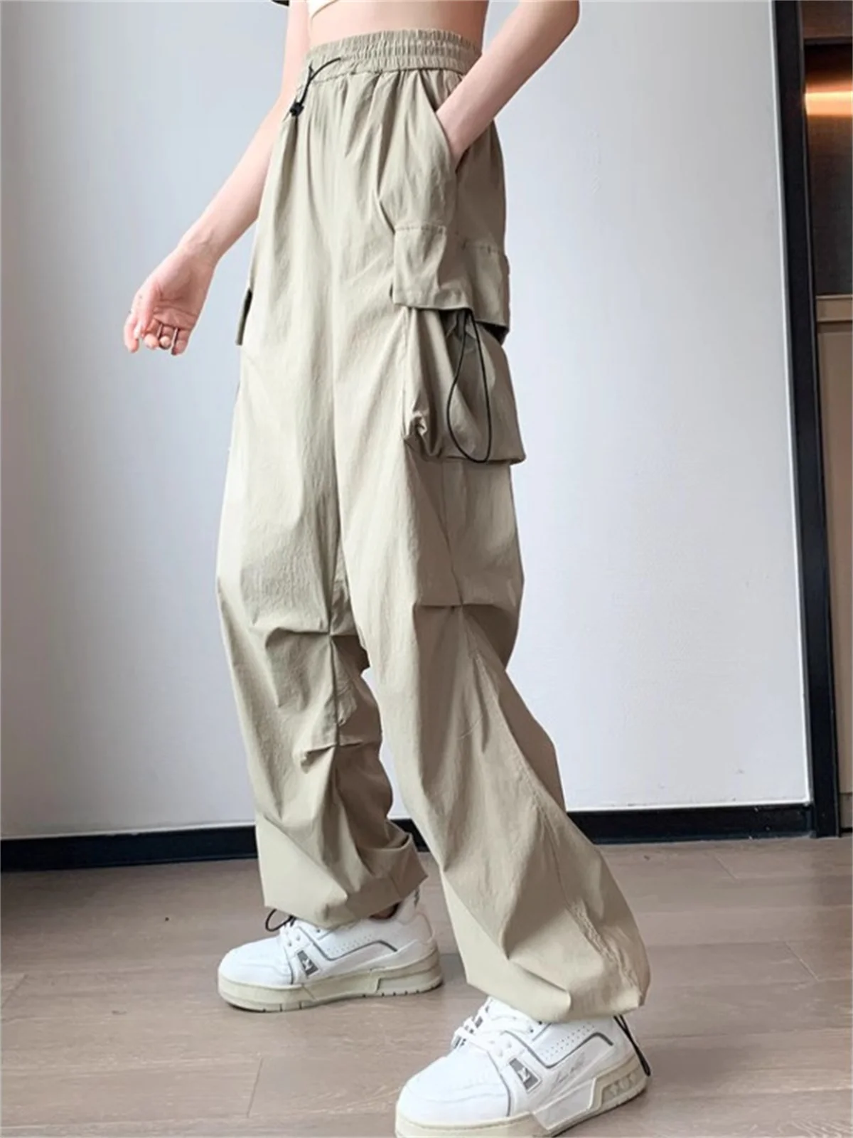 Pink Big Pockets Cargo Pants Women High Waist Cool Outwear Baggy Tactical Trouser Fashion Hip Hop Joggers Trousers Female Pants