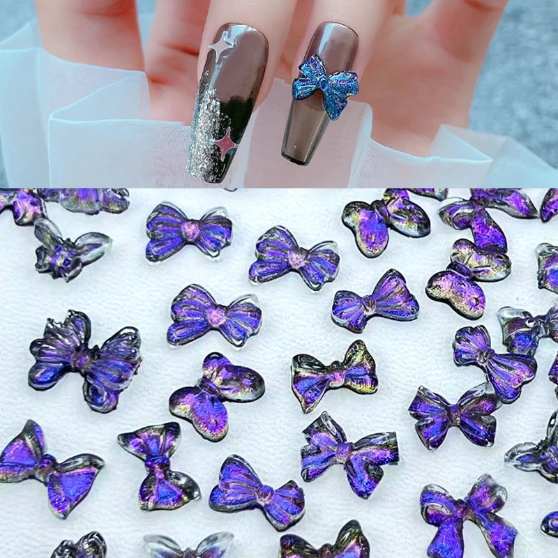 100Pcs Bowknot Nail Art Charms Accessories 3D Butterfly Flower DIY Nail Rhinestone Decoration