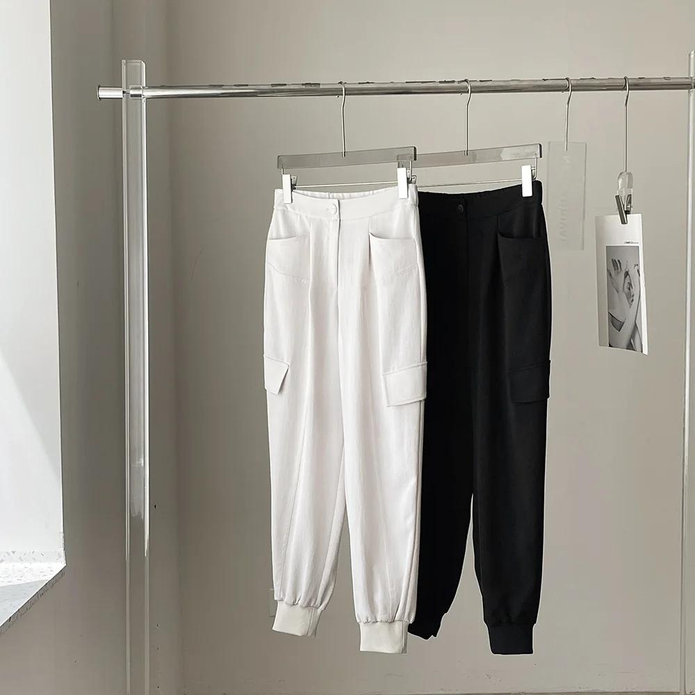 กางเกงลำลองทรงสลิมฟิตเอวยางยืดกางเกงขายาวอเนกประสงค์หลวมสบายสไตล์เกาหลีแฟชั่นฤดูร้อน 2024