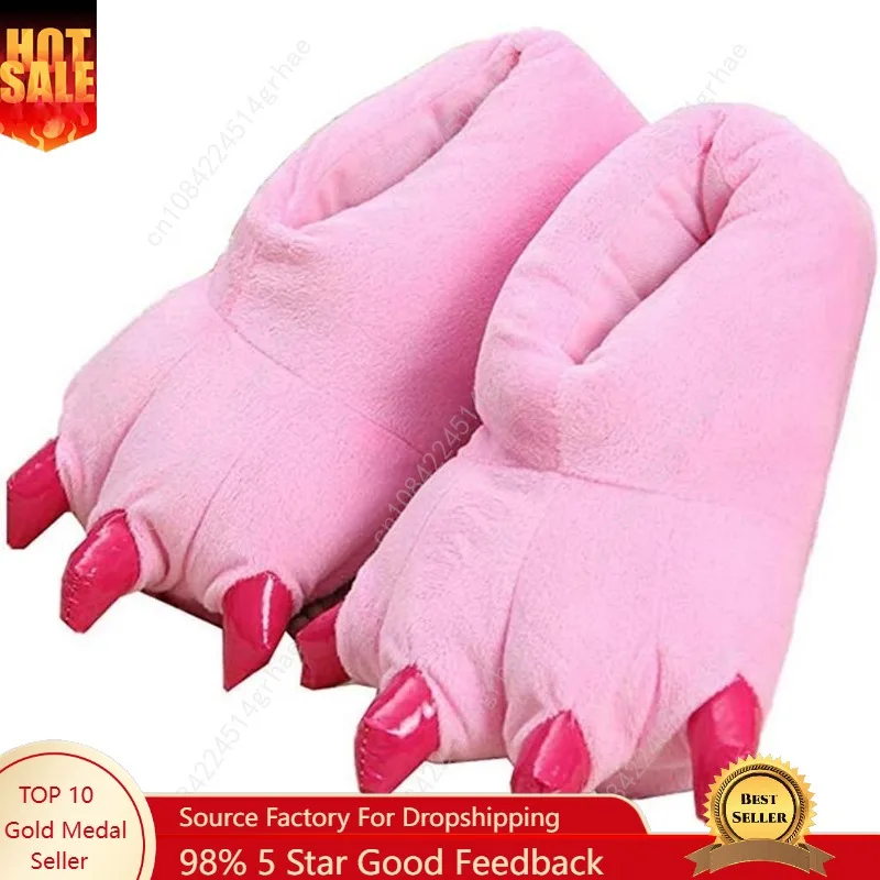 

Unisex Plush Animal Paw Slippers - Fuzzy Warm House Shoes with Dinosaur Paw & Claw Design