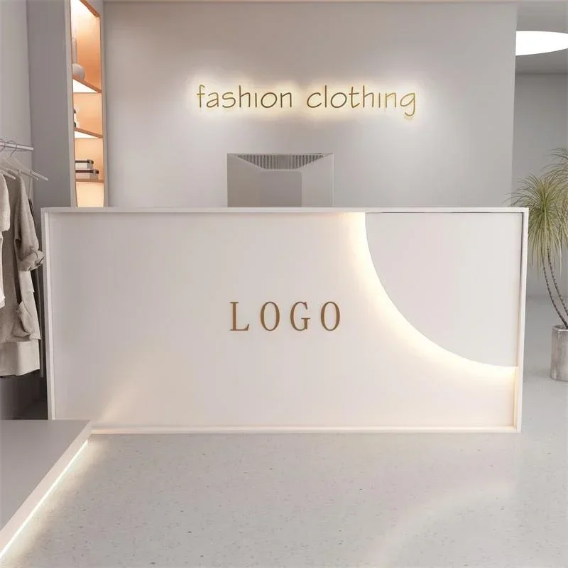 

Illuminated White Reception Desks Minimalist Design Small Modern Reception Desks Front Luxury Mostrador Negocio Bar Furniture