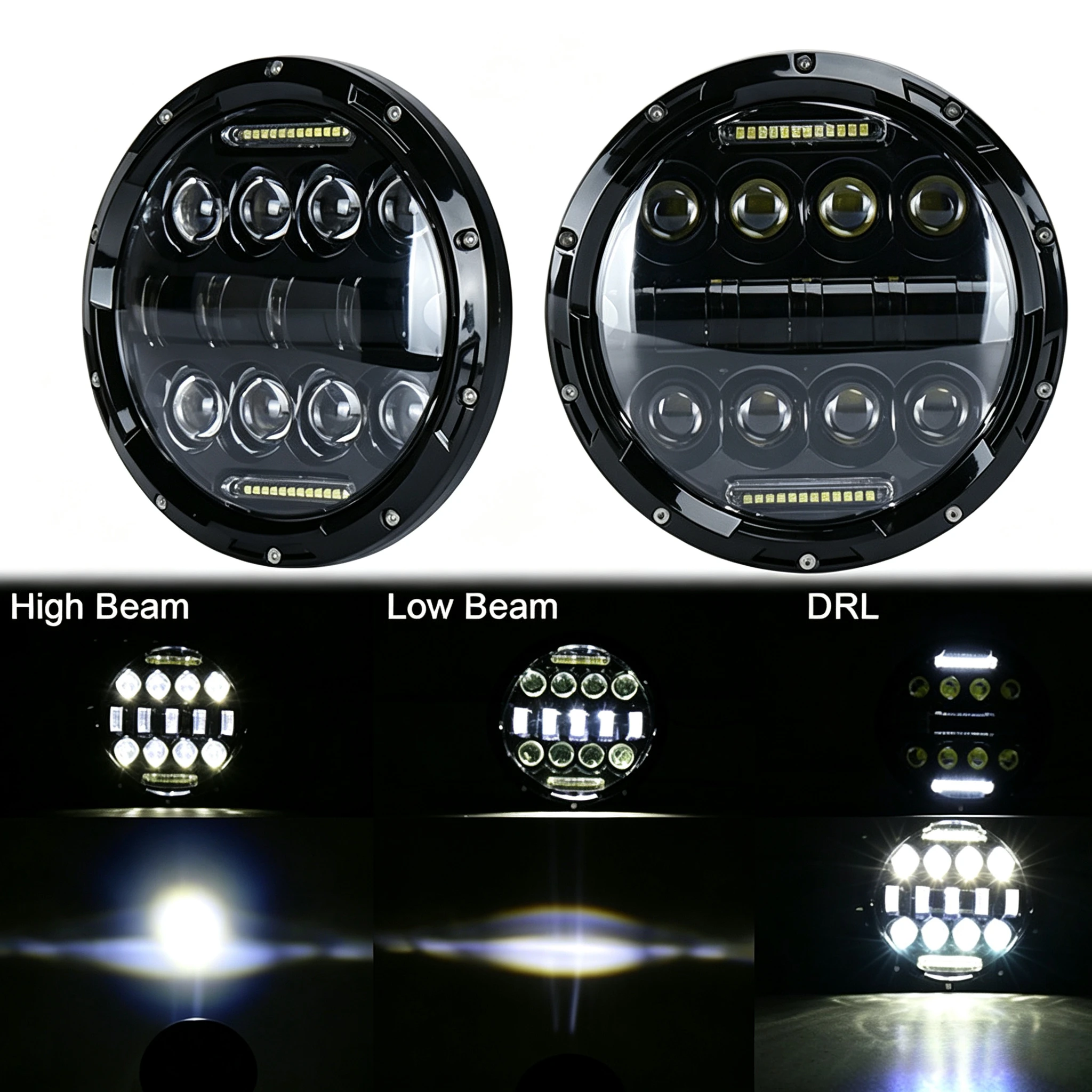 NXY 7 Inch 13 LED Round Headlight for Jeep Wrangler Harley Motorcycle Car Headlamp DRL Daytime Running Light Off Road Upgrade