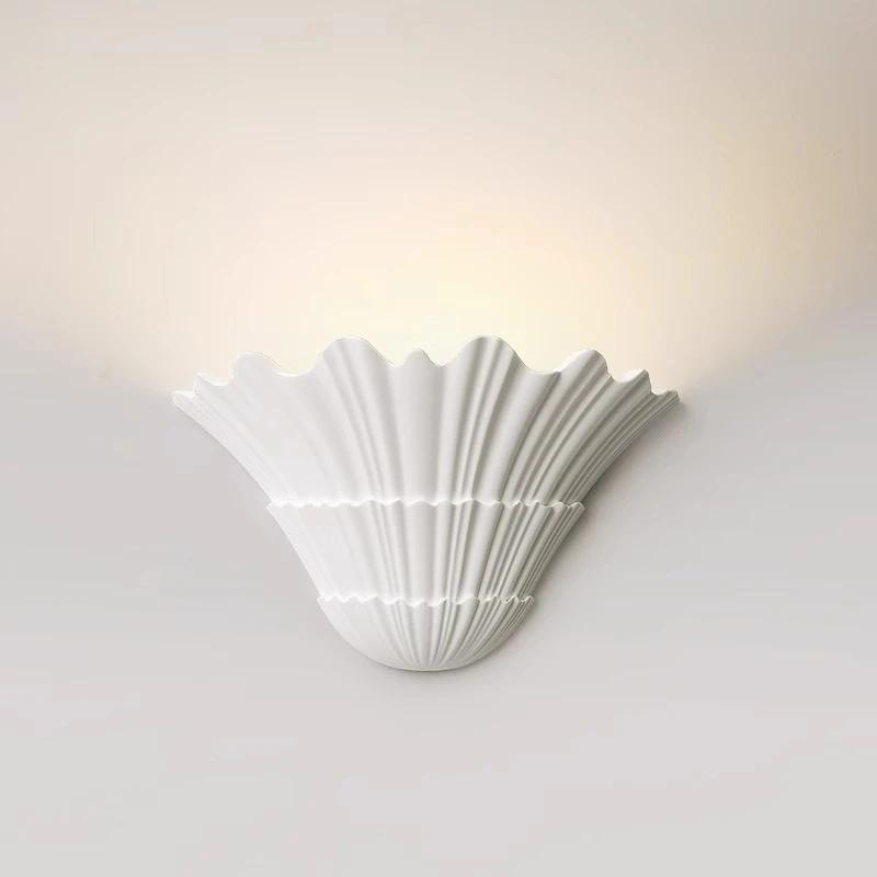 European Style Plaster Shell Shaped Wall Lamp Master Bedroom Aisle Stairs Balcony Bedside Wabi-sabi Baroque Art Minimalist Light