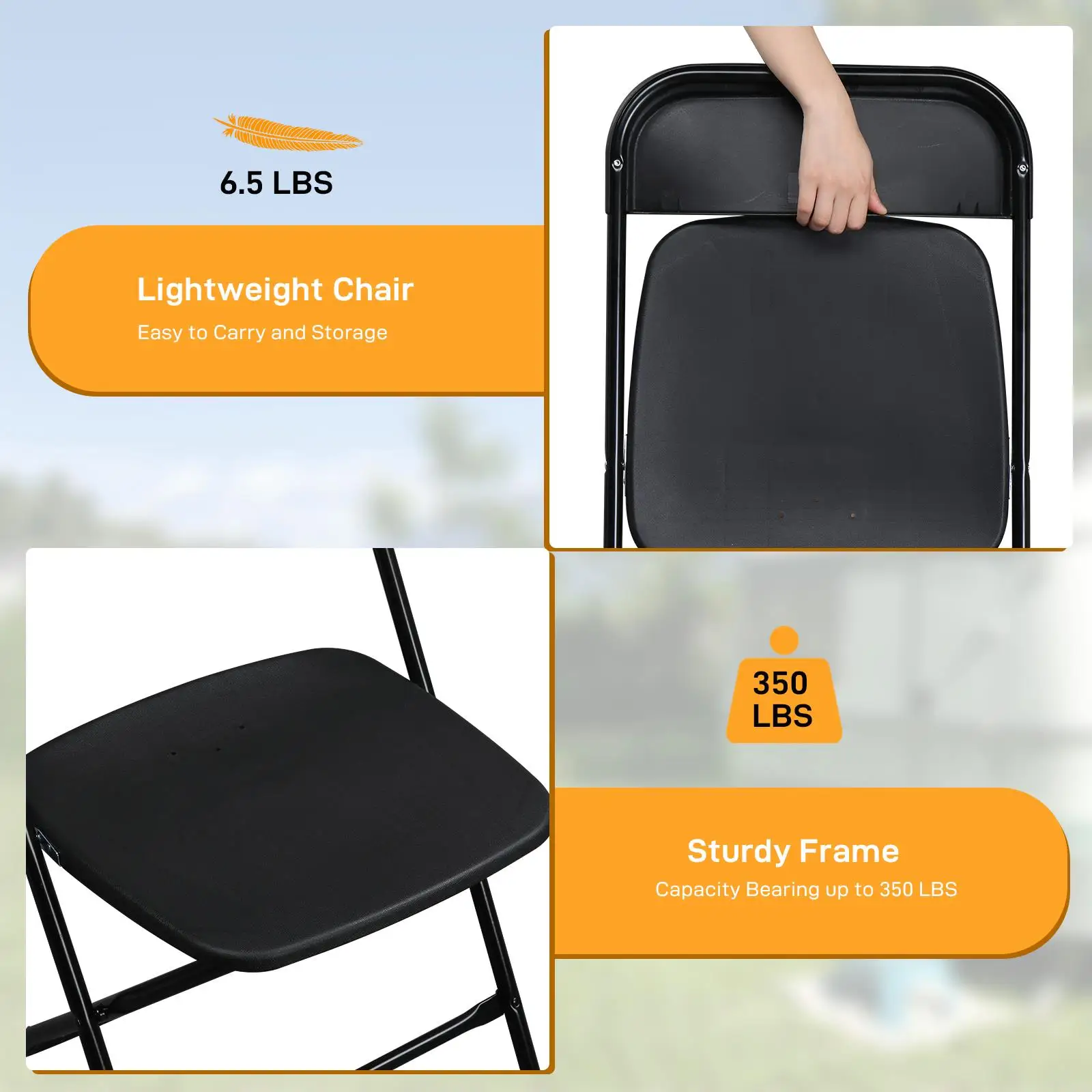 10pcs Black Folding Chairs Classic Plastic Garden Set - Durable Injection Molding Design