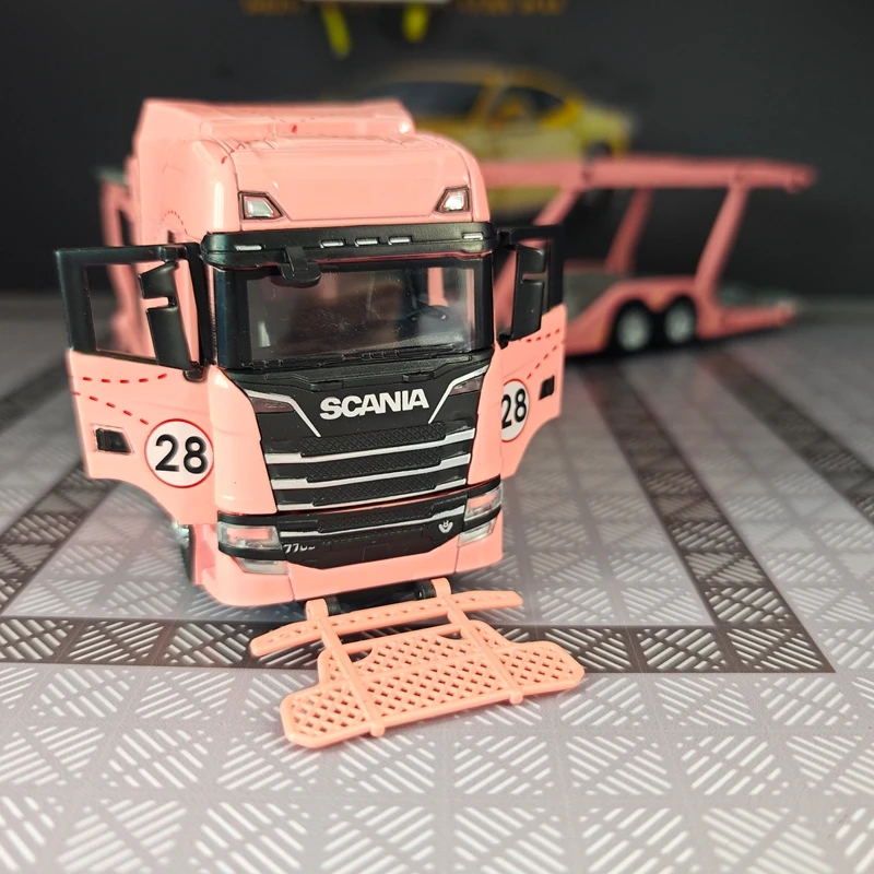 1:50 Simulated full alloy sliding Scania double decker transport vehicle model heavy flatbed truck ornaments rich in details