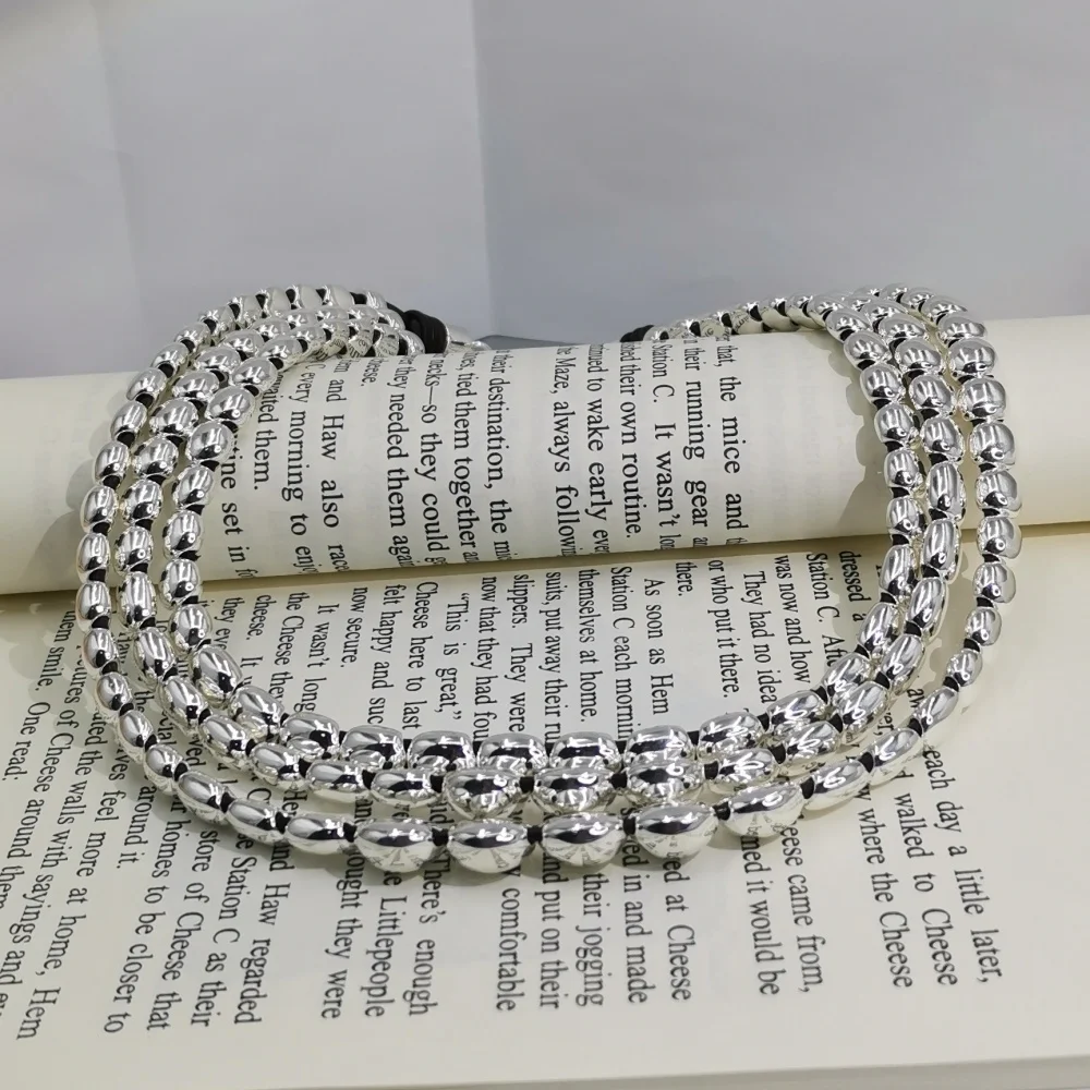 2025 Summer New Ins Style Exaggerated Design Sense Three layer Silver Round Bead Necklace No Gender Accessories Holiday Gift