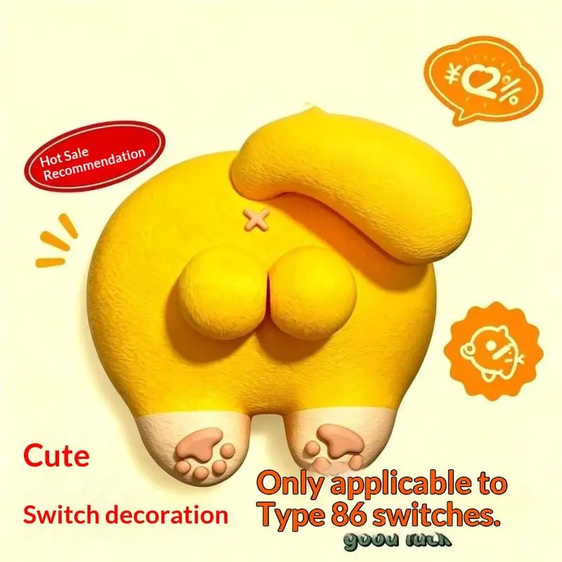 3D Orange Cat Butt Switch Panel Sticker Cute Creative Animal Removable Decal for Bedroom Office Wall Decor Gift