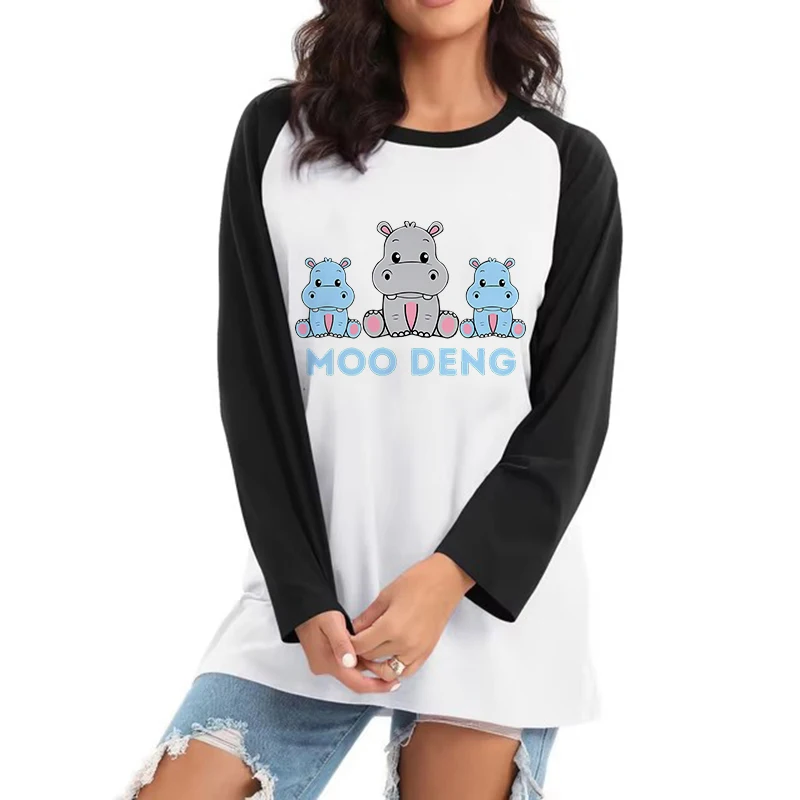 90s Baby Hippo Moo Deng Funny Long Sleeve Tee Shirt Men Women Fashion Y2k T-shirt Kawaii Vintage Tops Cute Mange Tshirt Clothes