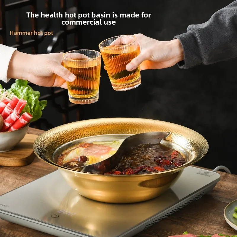 Commercial Extra Thick 304 Stainless Steel Hammer Pattern Double-flavor Cauldron /induction Cooker Gas Stove Clear Soup Hot Pots view 4