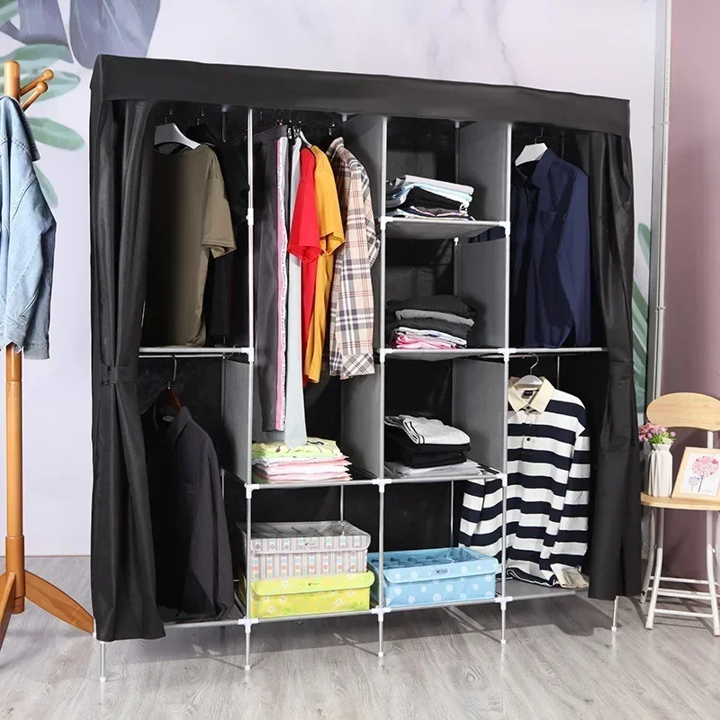 Cloth Wardrobe Steel Pipe Bold Reinforcement Zipper Fully Enclosed Single Dormitory Wardrobe Non-woven Wardrobe Durable