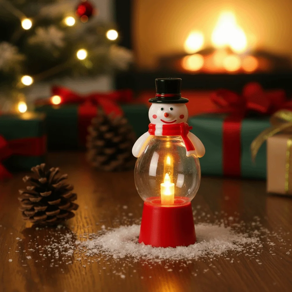 Warm Glow Christmas Night Light Red Base Cute Style Santa Candle Lamp Durable Plastic Battery Powered Gingerbread Man Figurine